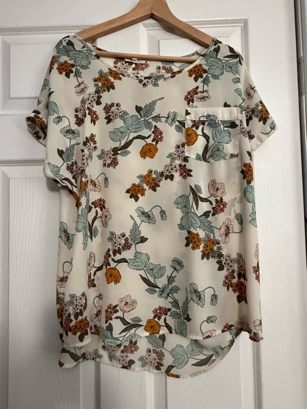 Floral Pocket Blouse in Cream with Green and Mustard Accents